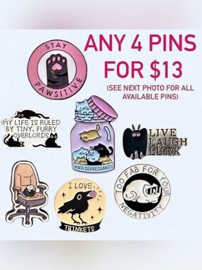 🐈‍⬛ Mix & Match ENAMEL PINS: 4 for $13🐦‍⬛ Cats, Crows, Birds